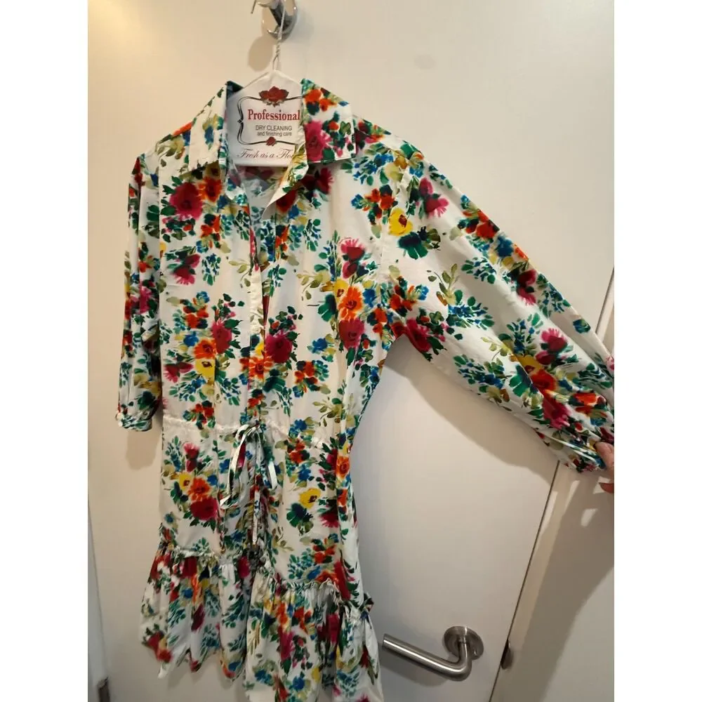 Cara Cara Multicolor Floral Long Sleeve Midi Dress XS Like New